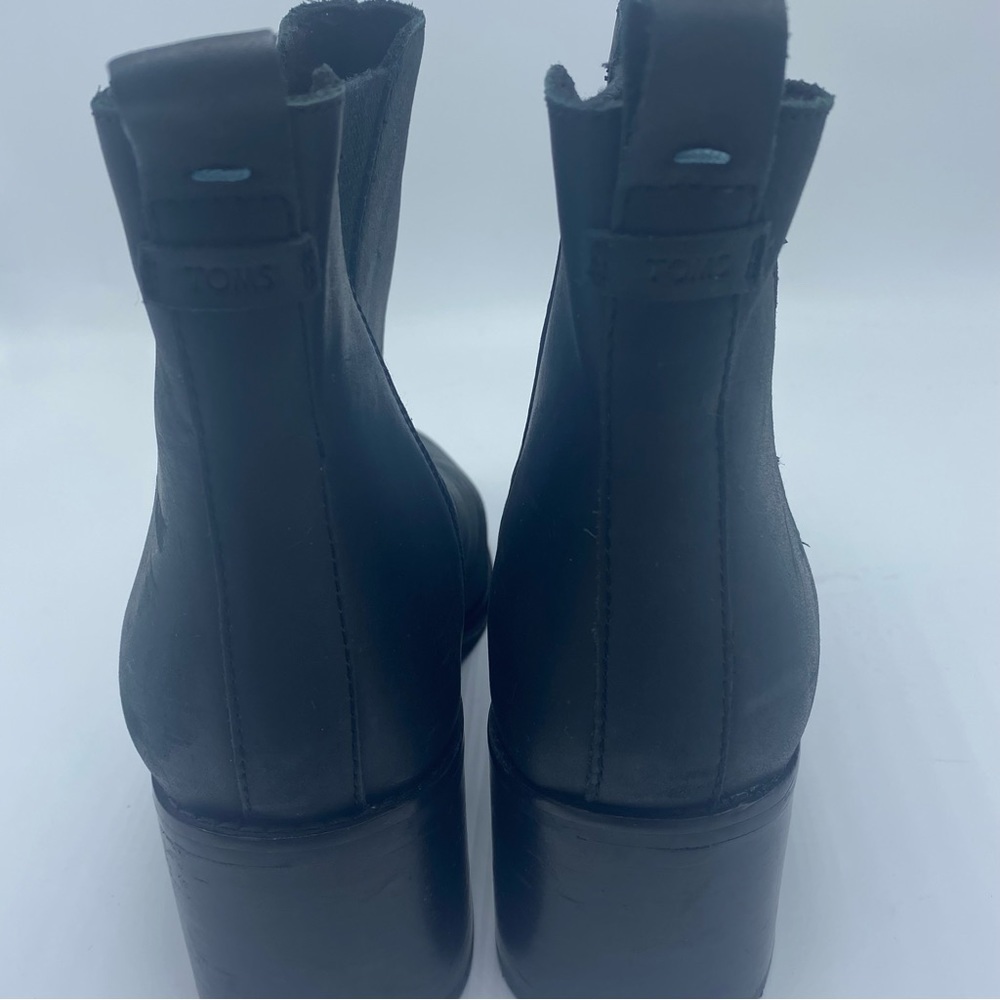 Toms Everly Black Heeled Boot Women’s Size 9 Leather Block Heel - Picture 4 of 8